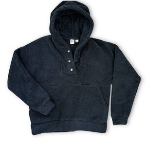 ROXY Black Sherpa Fleece Hoodie Pullover Snap Neck Cozy Womens Small